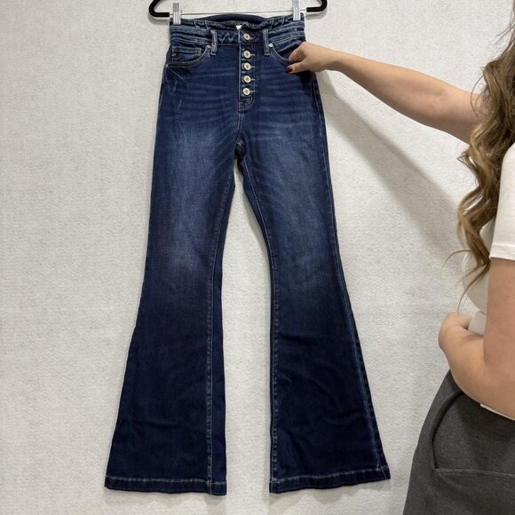 KanCan Jeans Womens 3/25 High Rise Curvy Flare Button Fly Stretch KB6026D-CV - Picture 2 of 12